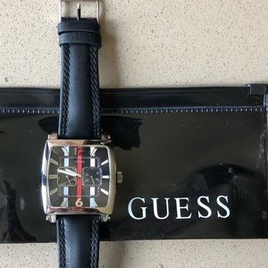 Guess Men’s Black Leather Sports Watch